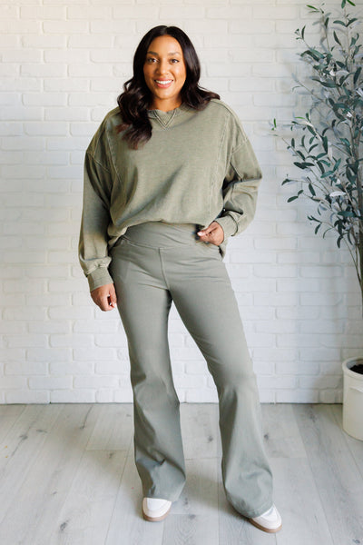 Quick Fix Mineral Wash Crew Neck Pullover in Army Green Southern Soul Collectives