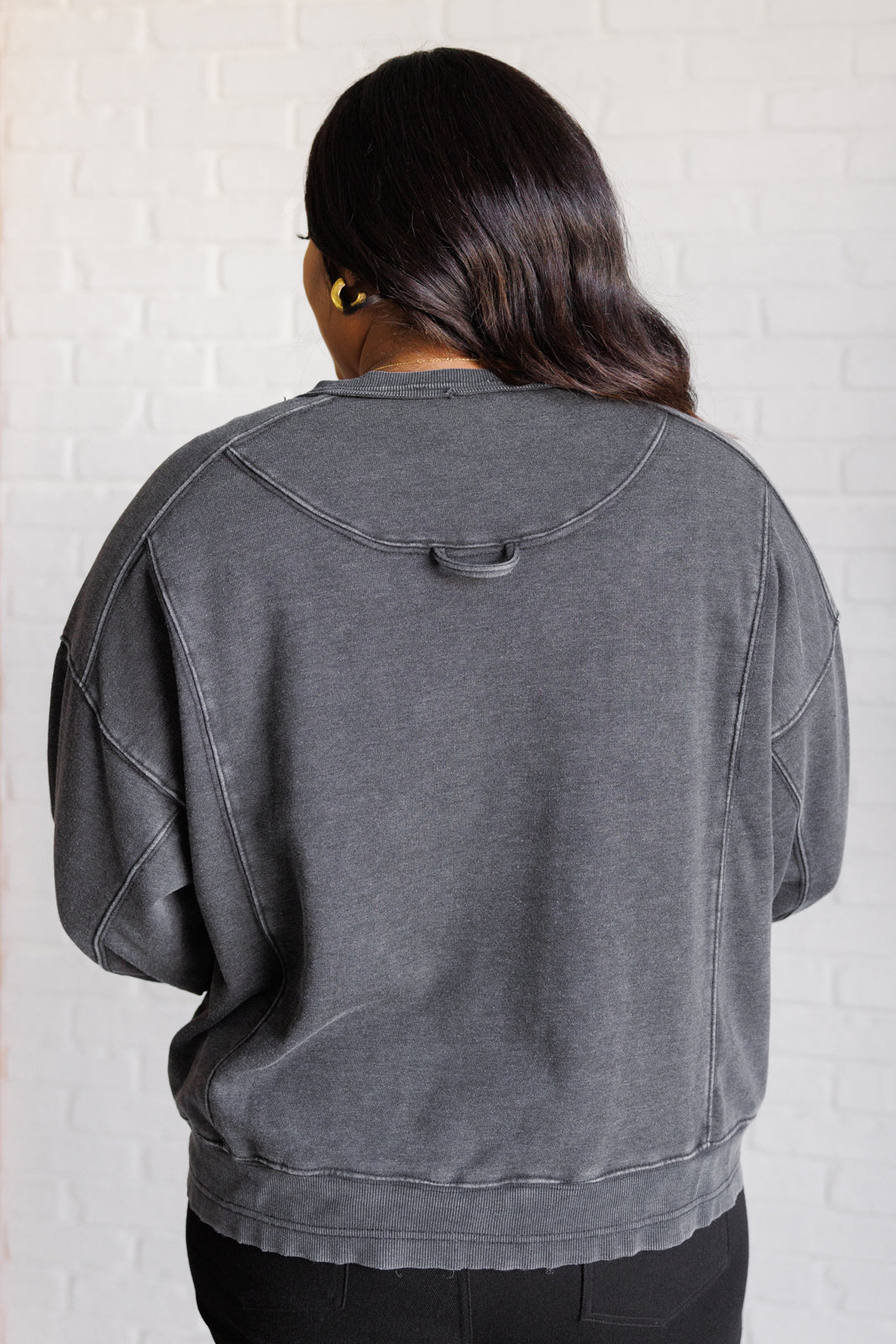 Quick Fix Mineral Wash Crew Neck Pullover in Black Southern Soul Collectives