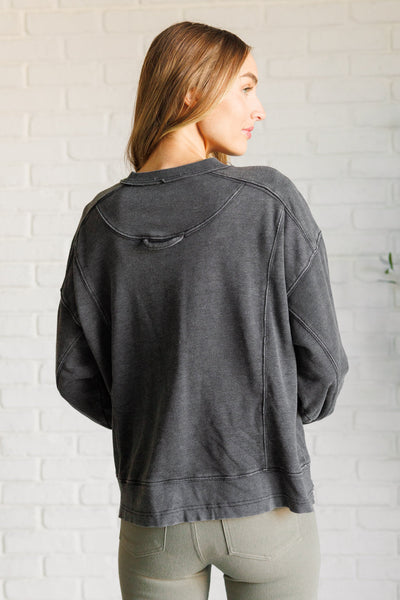 Quick Fix Mineral Wash Crew Neck Pullover in Black Southern Soul Collectives