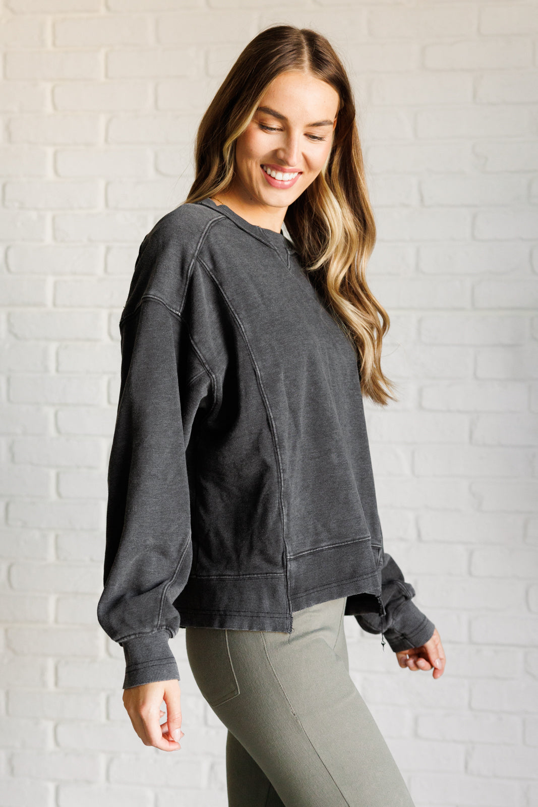 Quick Fix Mineral Wash Crew Neck Pullover in Black Southern Soul Collectives