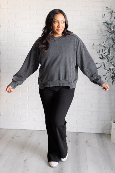 Quick Fix Mineral Wash Crew Neck Pullover in Black Southern Soul Collectives