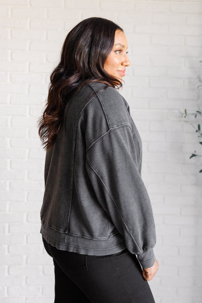 Quick Fix Mineral Wash Crew Neck Pullover in Black Southern Soul Collectives