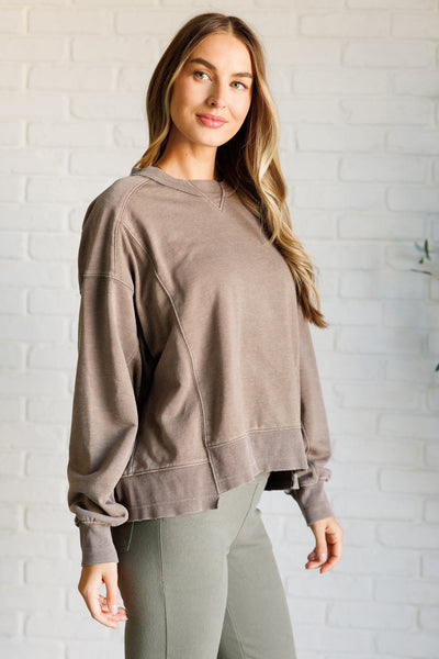 Quick Fix Mineral Wash Crew Neck Pullover in Mocha Southern Soul Collectives