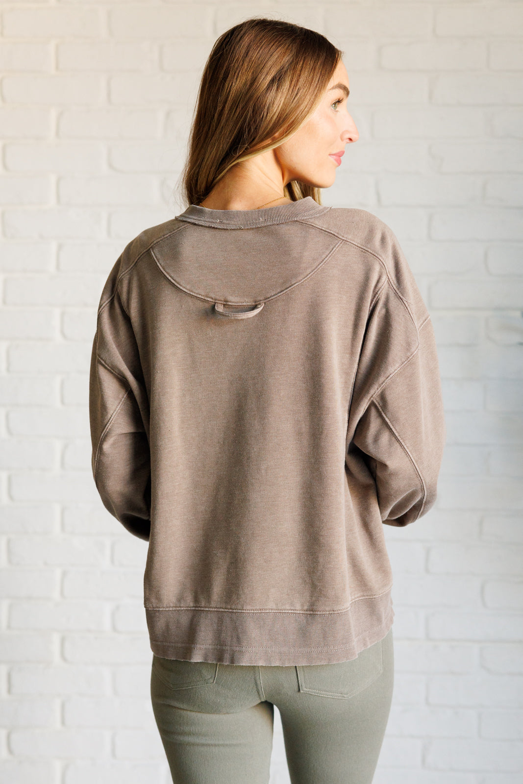 Quick Fix Mineral Wash Crew Neck Pullover in Mocha Southern Soul Collectives