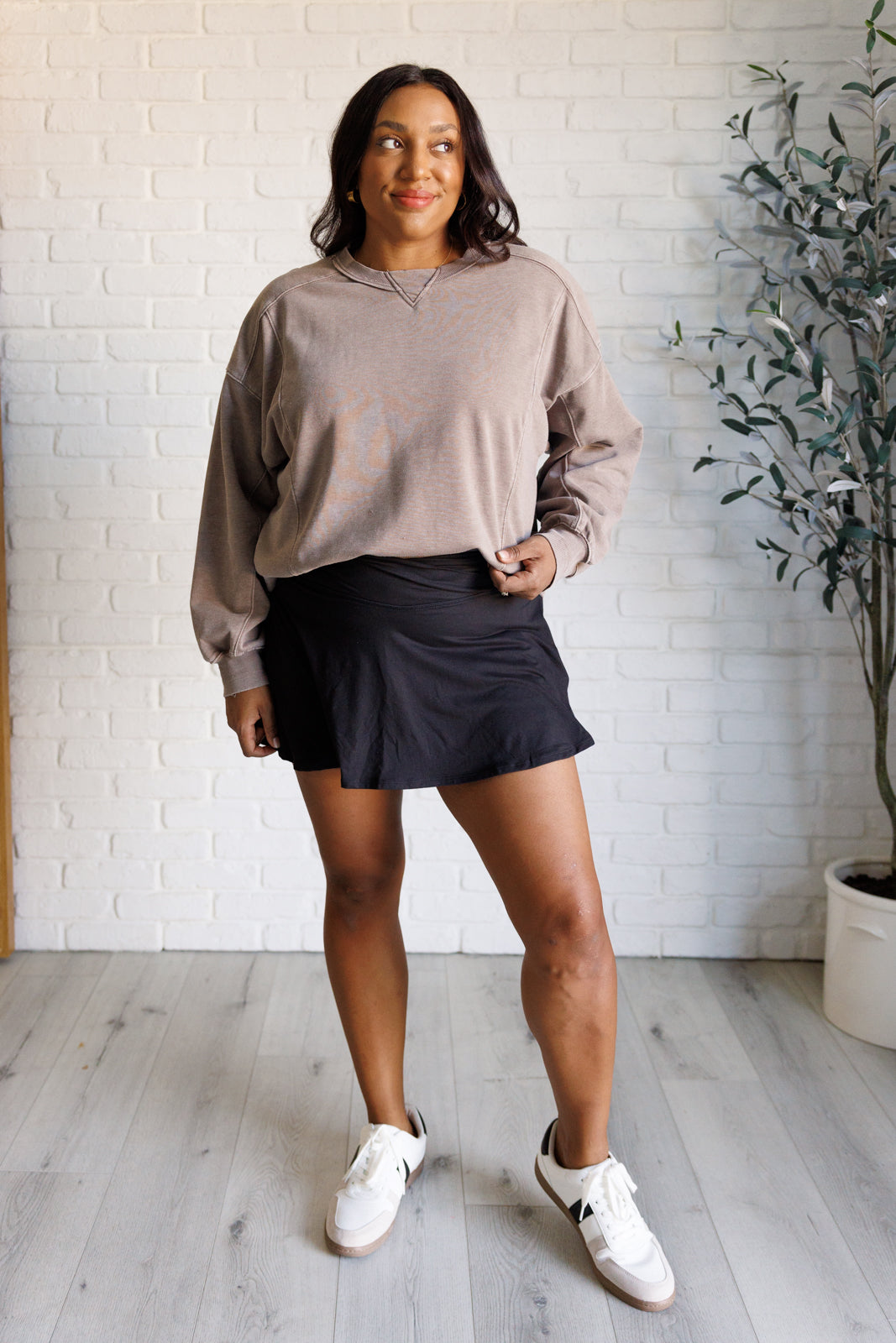 Quick Fix Mineral Wash Crew Neck Pullover in Mocha Southern Soul Collectives