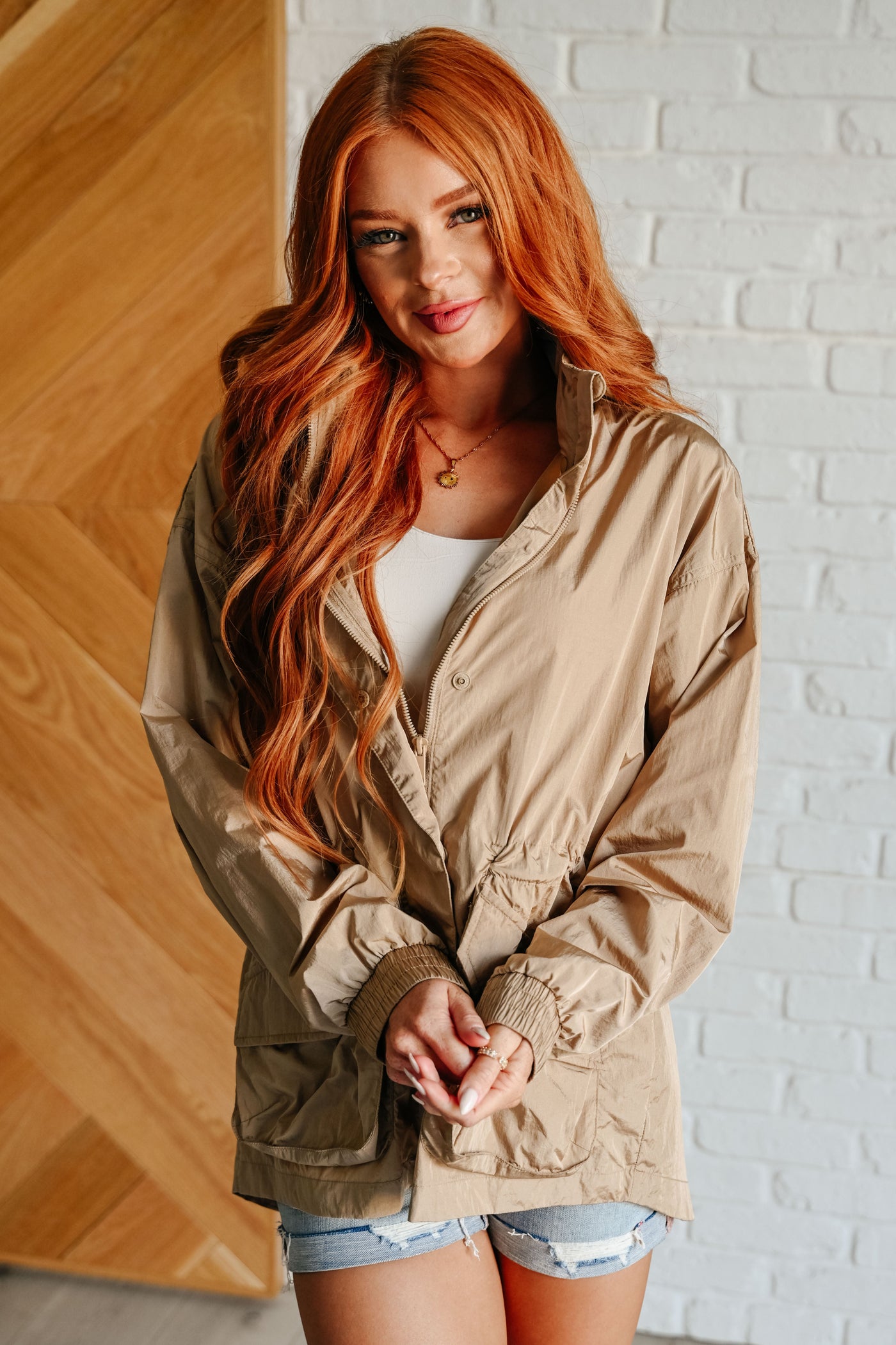 Rain, Rain Go Away Parachute Jacket in Camel Southern Soul Collectives