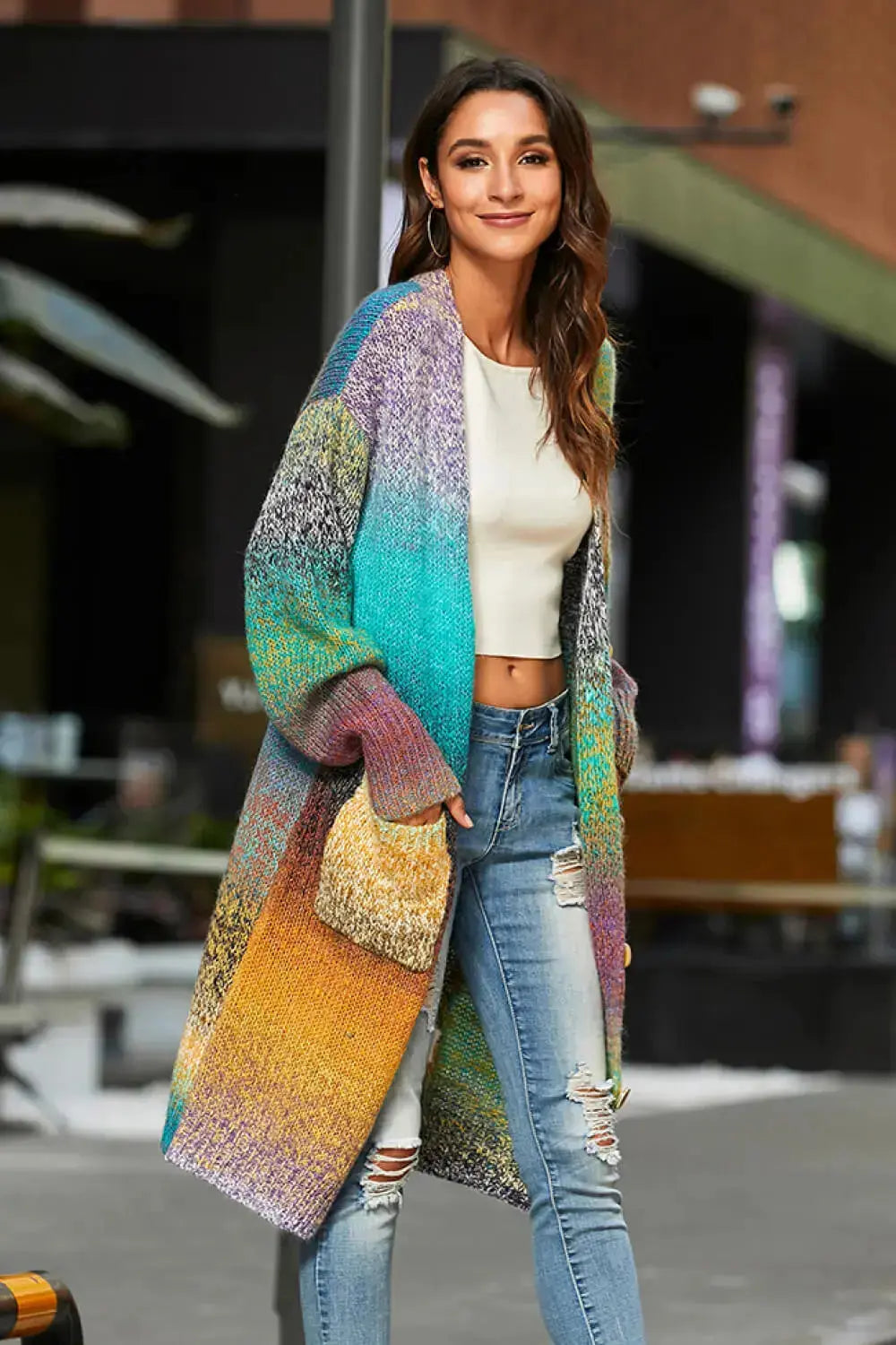 Rainbow Gradient Button Down Duster Cardigan with Pockets  Southern Soul Collectives