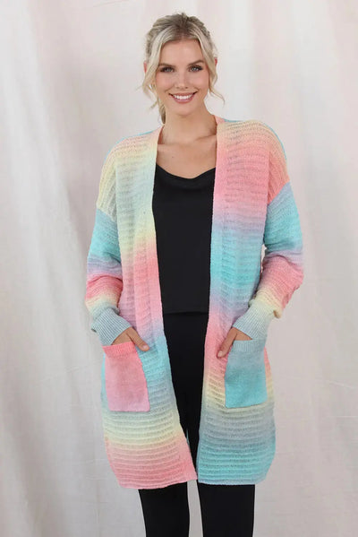 Rainbow Ombre Gradient Dropped Shoulder Longline Cardigan  Southern Soul Collectives