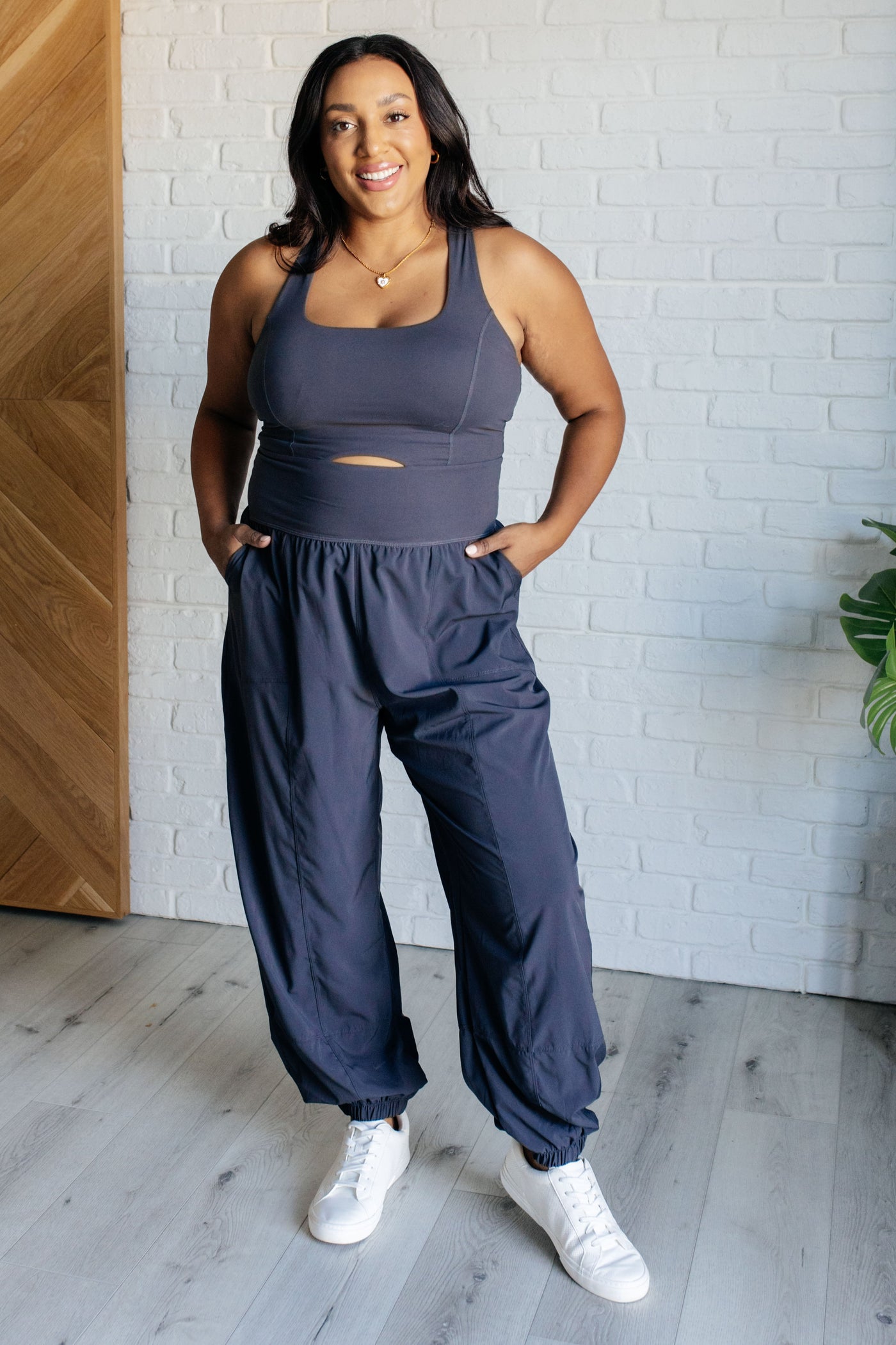 Raising Heart Rate Cutout Jumpsuit in Charcoal Southern Soul Collectives