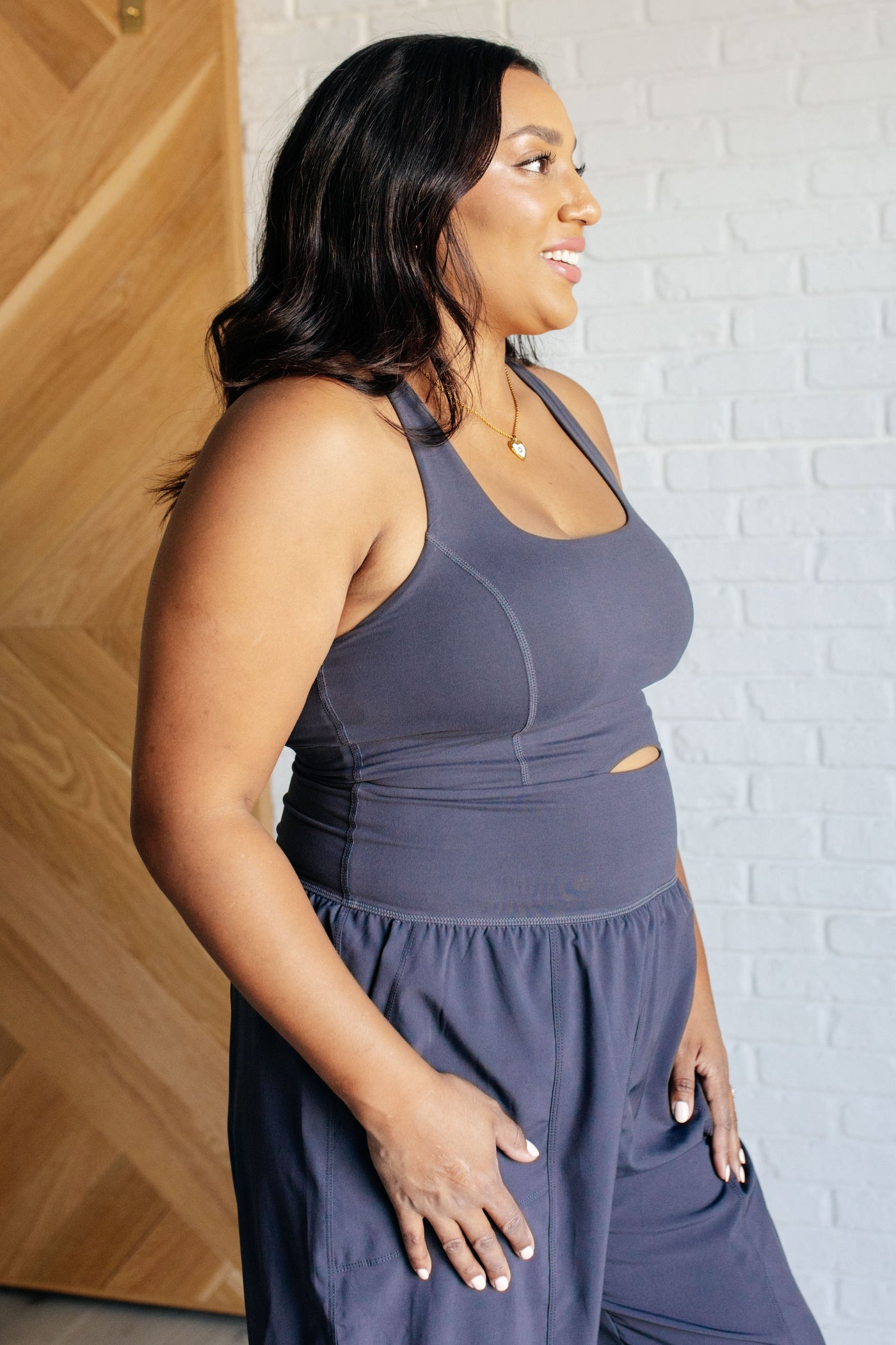 Raising Heart Rate Cutout Jumpsuit in Charcoal Southern Soul Collectives