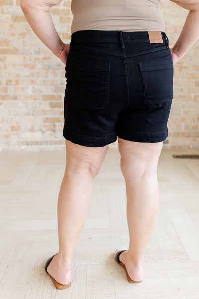 Judy Blue Reagan High Rise Button Fly Trouser Shorts in Black Southern Soul Collectives