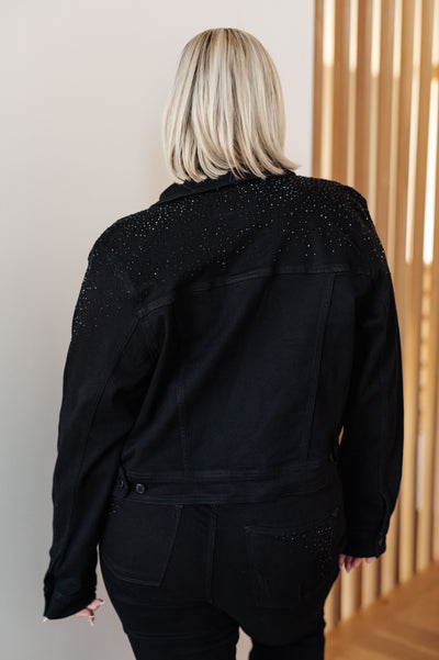 Reese Rhinestone Denim Jacket in Black - Southern Soul Collectives