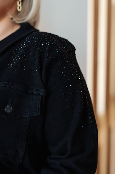 Reese Rhinestone Denim Jacket in Black - Southern Soul Collectives