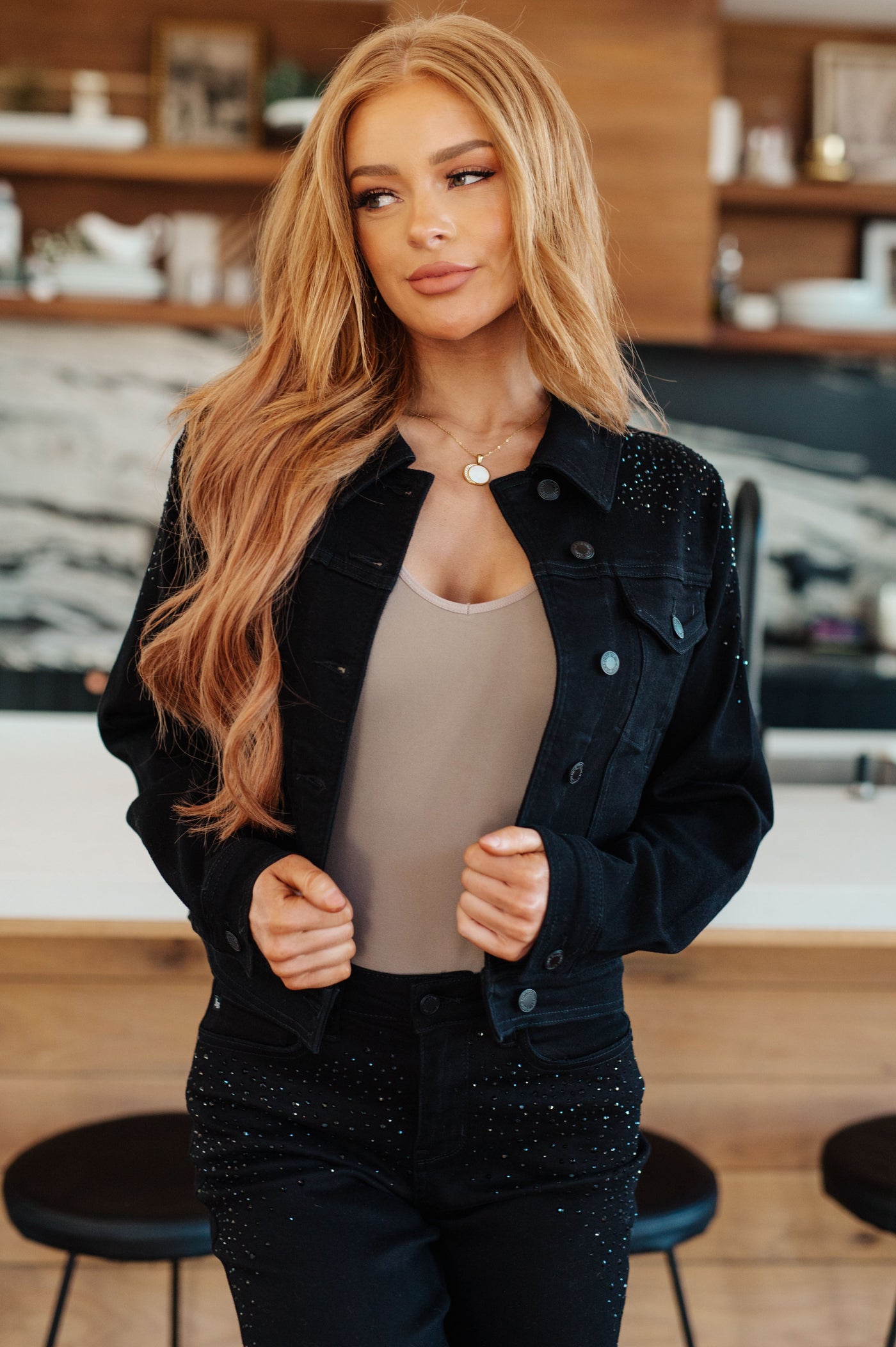 Reese Rhinestone Denim Jacket in Black - Southern Soul Collectives