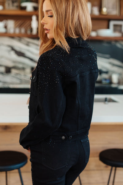 Reese Rhinestone Denim Jacket in Black - Southern Soul Collectives