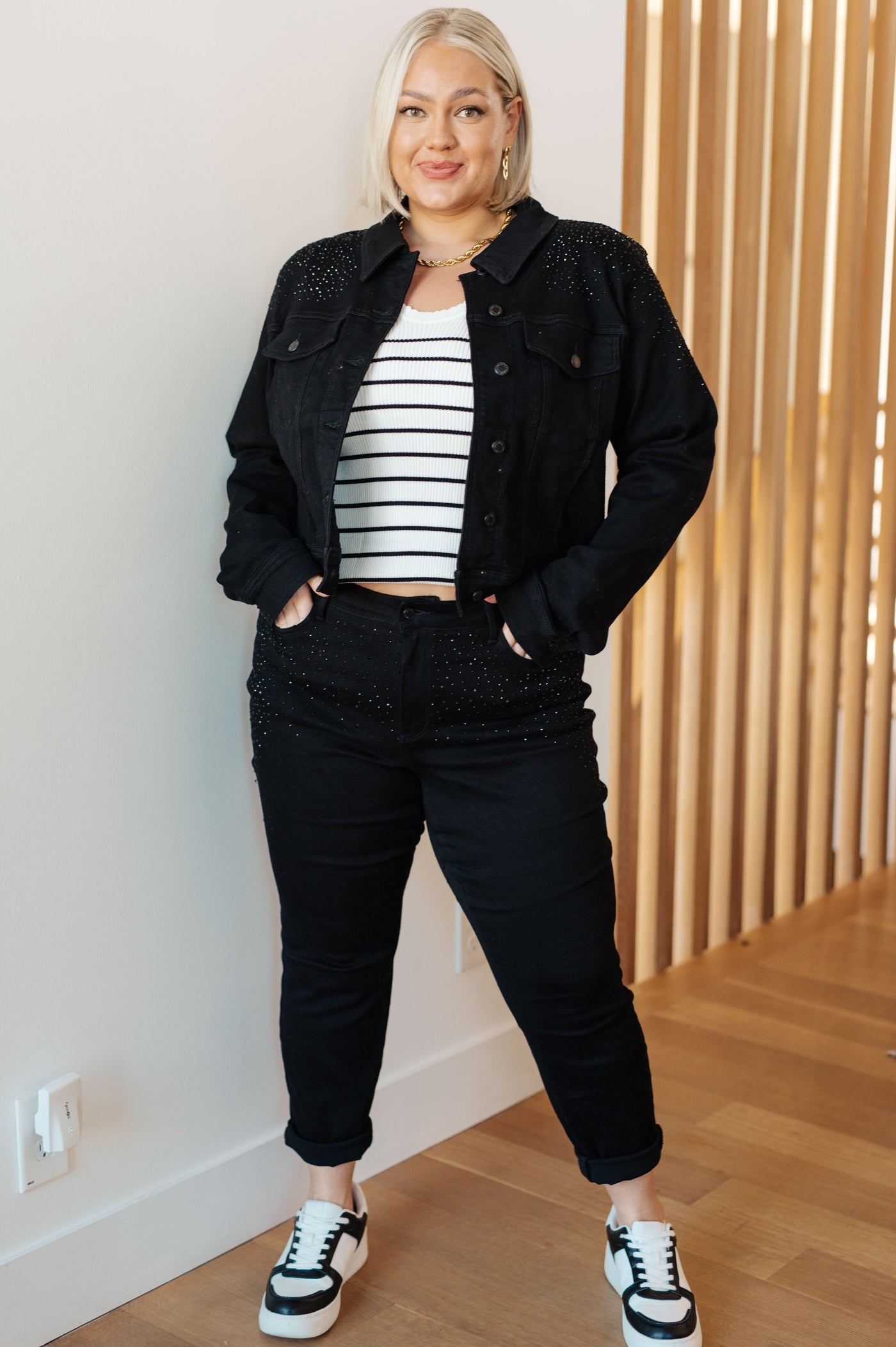 Reese Rhinestone Denim Jacket in Black - Southern Soul Collectives