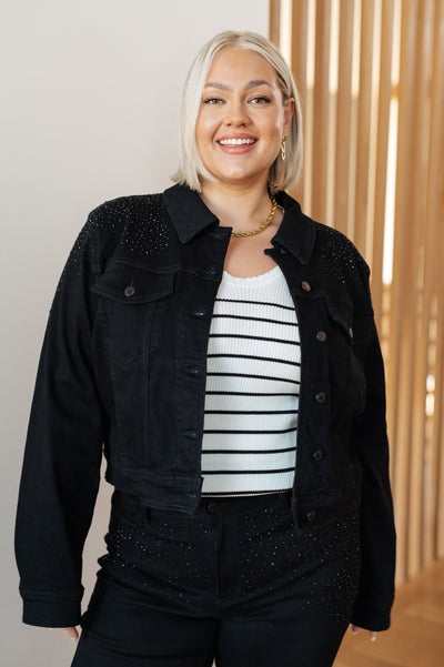 Reese Rhinestone Denim Jacket in Black - Southern Soul Collectives