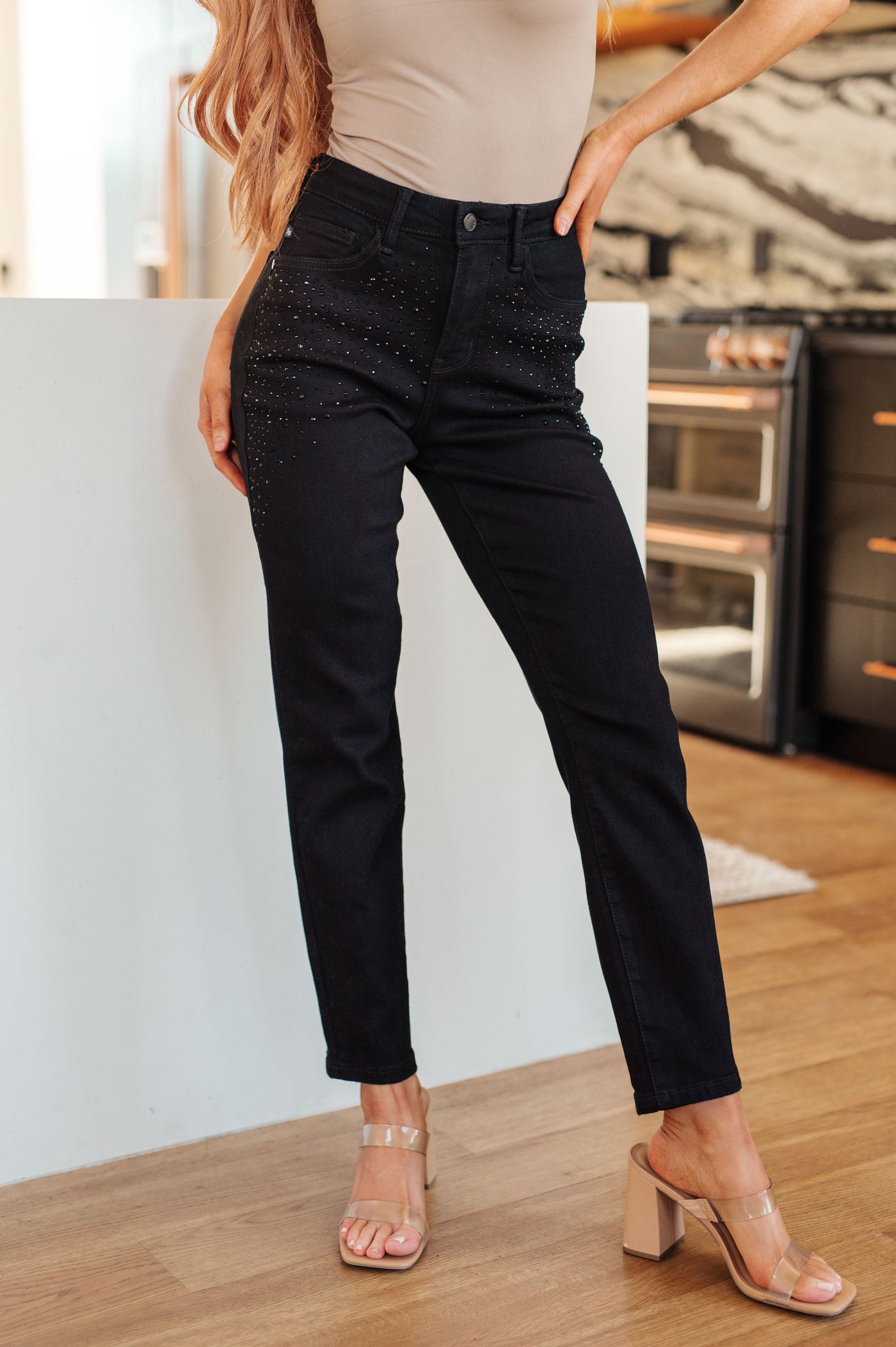 Judy Blue Reese Rhinestone Slim Fit Jeans in Black - Southern Soul Collectives