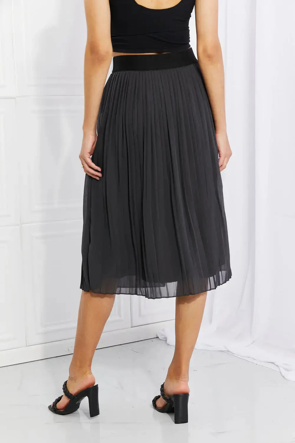 Romantic At Heart Pleated Chiffon Midi Skirt in Dark Gray  Southern Soul Collectives