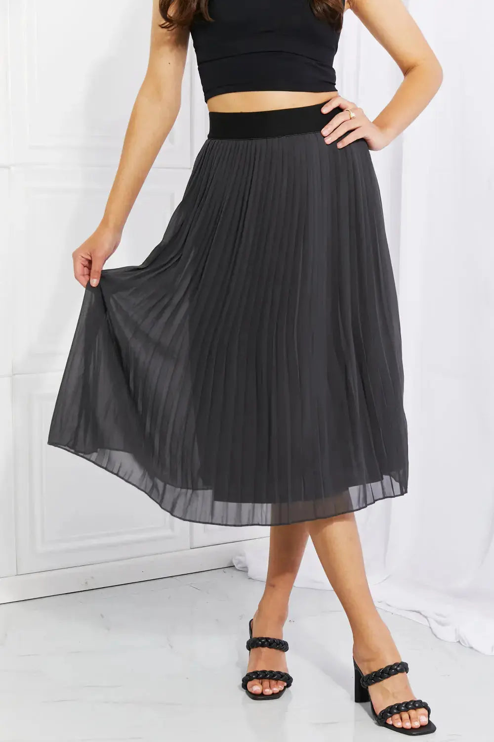 Romantic At Heart Pleated Chiffon Midi Skirt in Dark Gray  Southern Soul Collectives