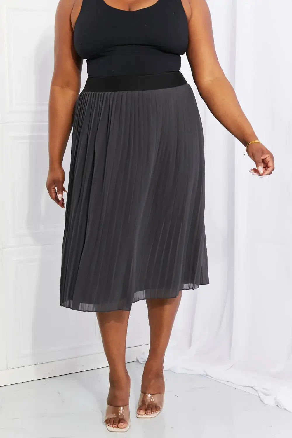 Romantic At Heart Pleated Chiffon Midi Skirt in Dark Gray  Southern Soul Collectives