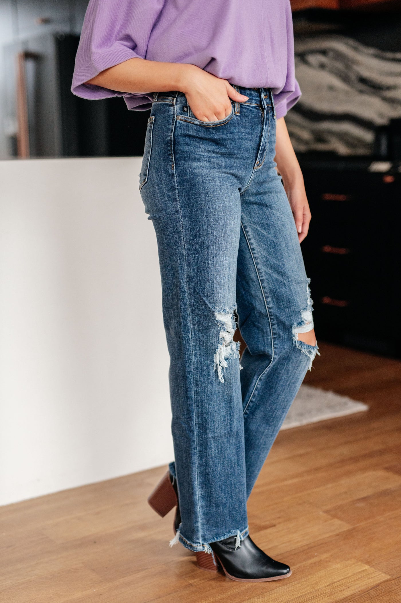 Judy Blue Rose High Rise 90's Straight Jeans in Dark Wash Womens Southern Soul Collectives