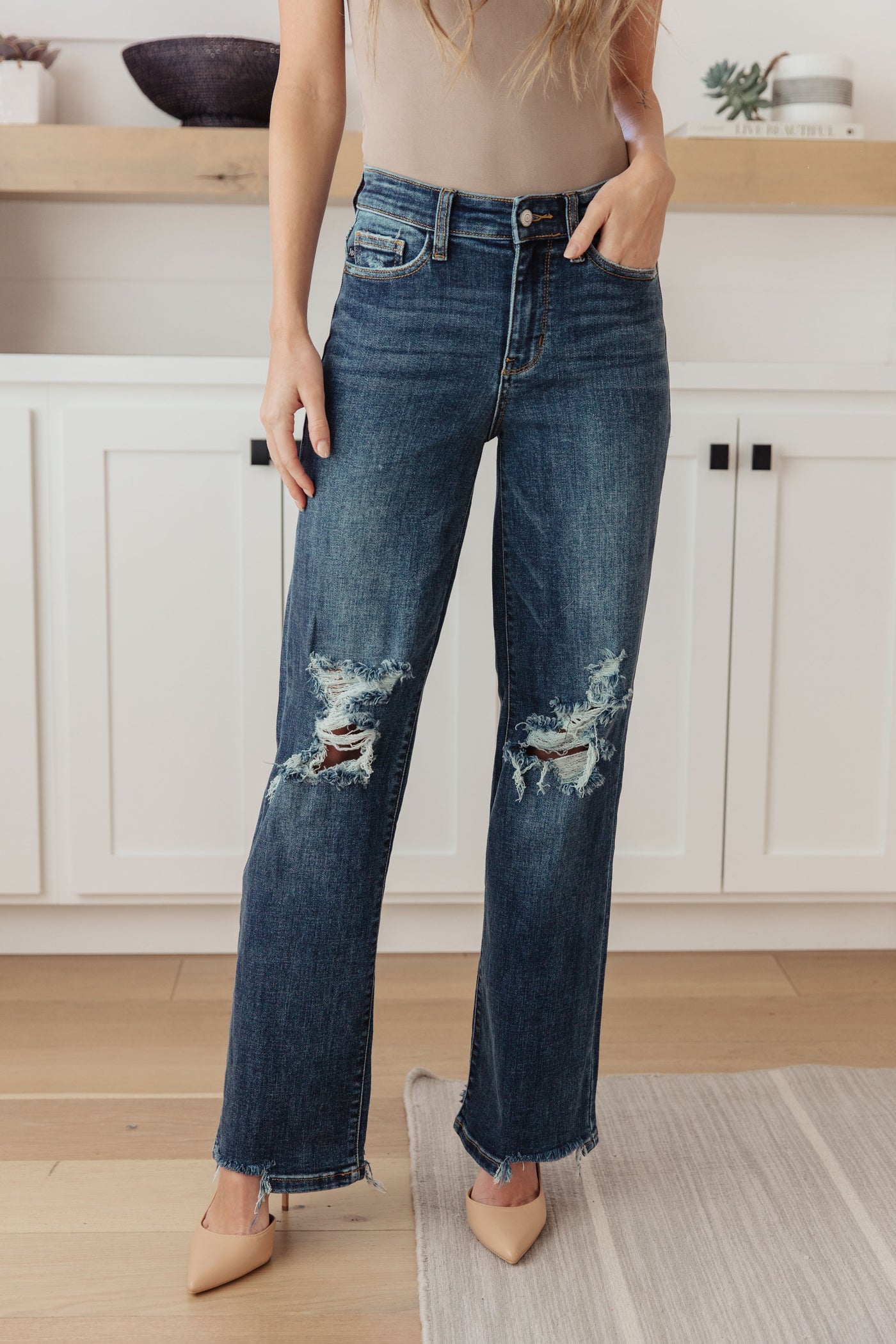 Judy Blue Rose High Rise 90's Straight Jeans in Dark Wash Womens Southern Soul Collectives