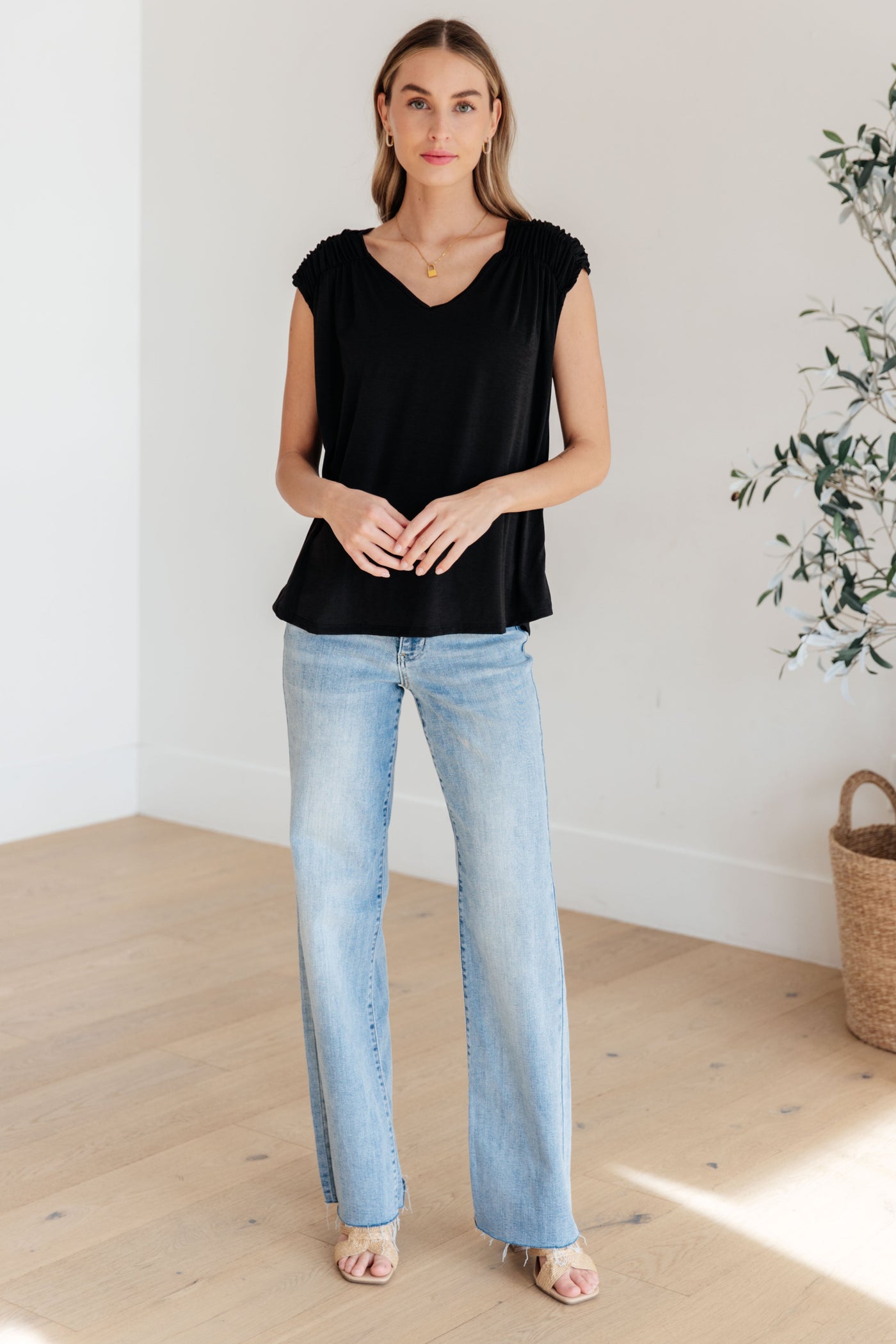 Ruched Cap Sleeve Top in Black Southern Soul Collectives
