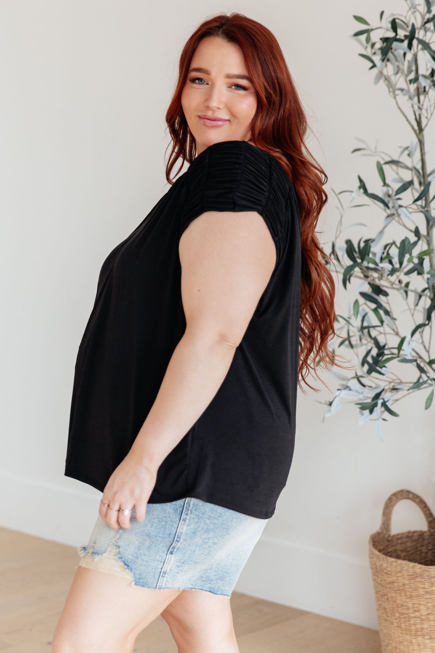Ruched Cap Sleeve Top in Black Southern Soul Collectives
