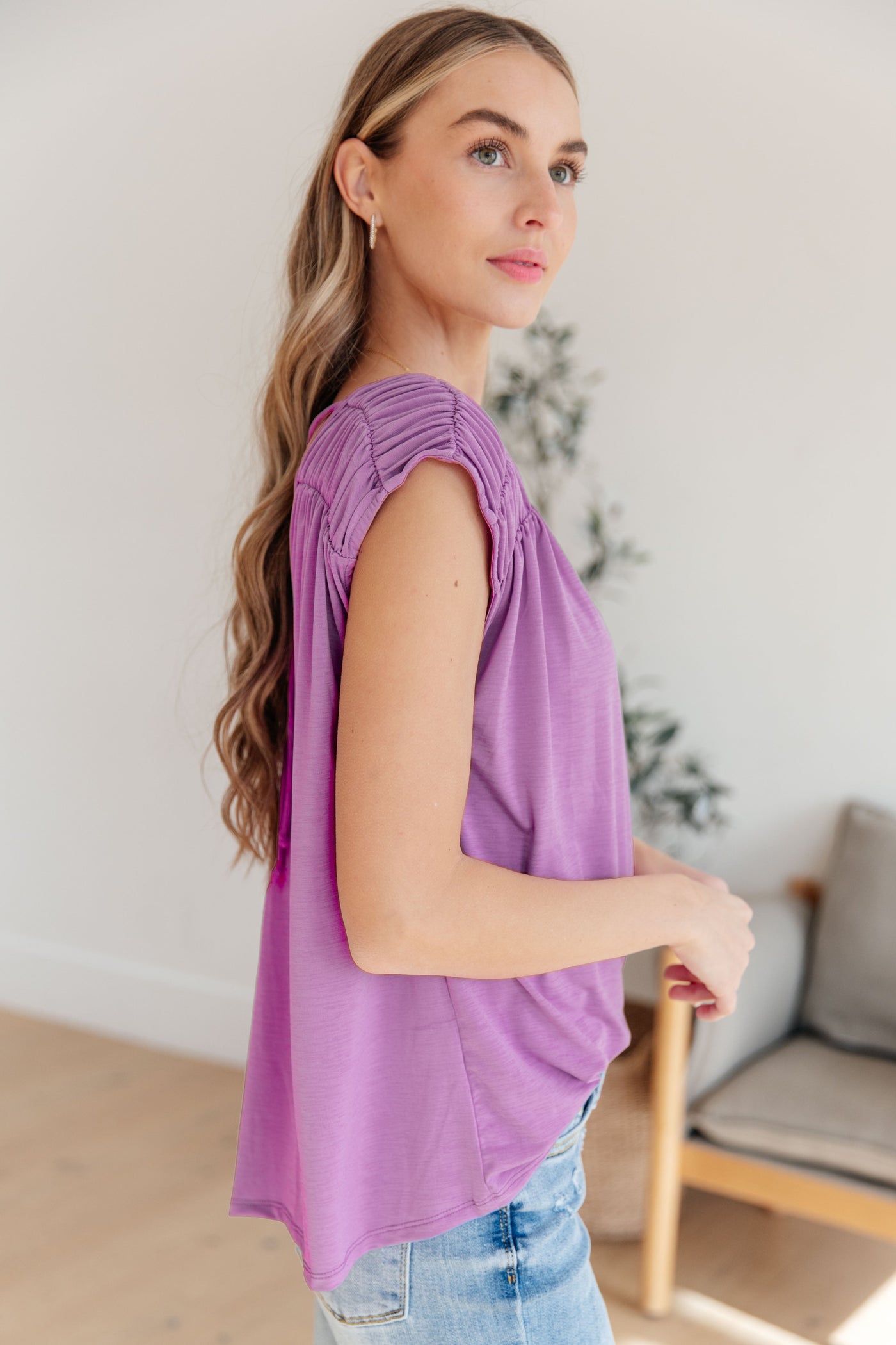 Ruched Cap Sleeve Top in Lavender Southern Soul Collectives