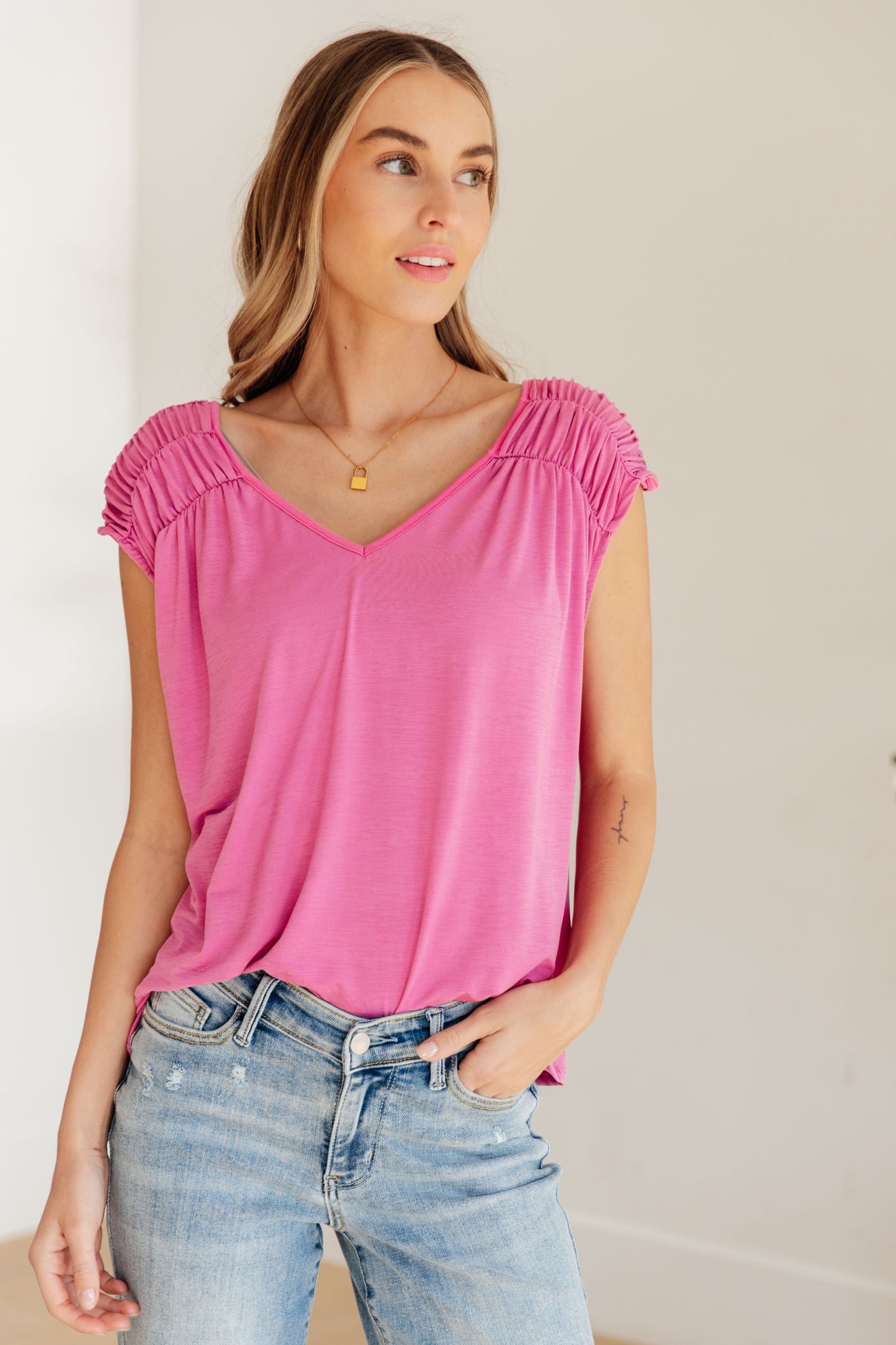 Ruched Cap Sleeve Top in Magenta Southern Soul Collectives