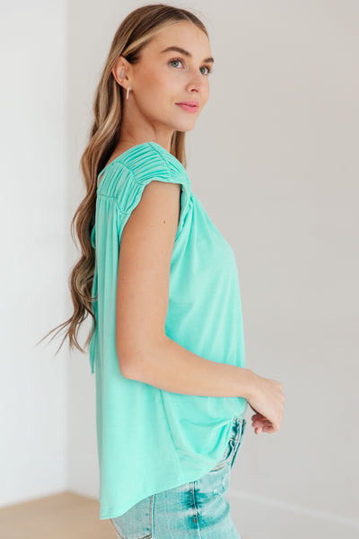 Ruched Cap Sleeve Top in Neon Blue Southern Soul Collectives