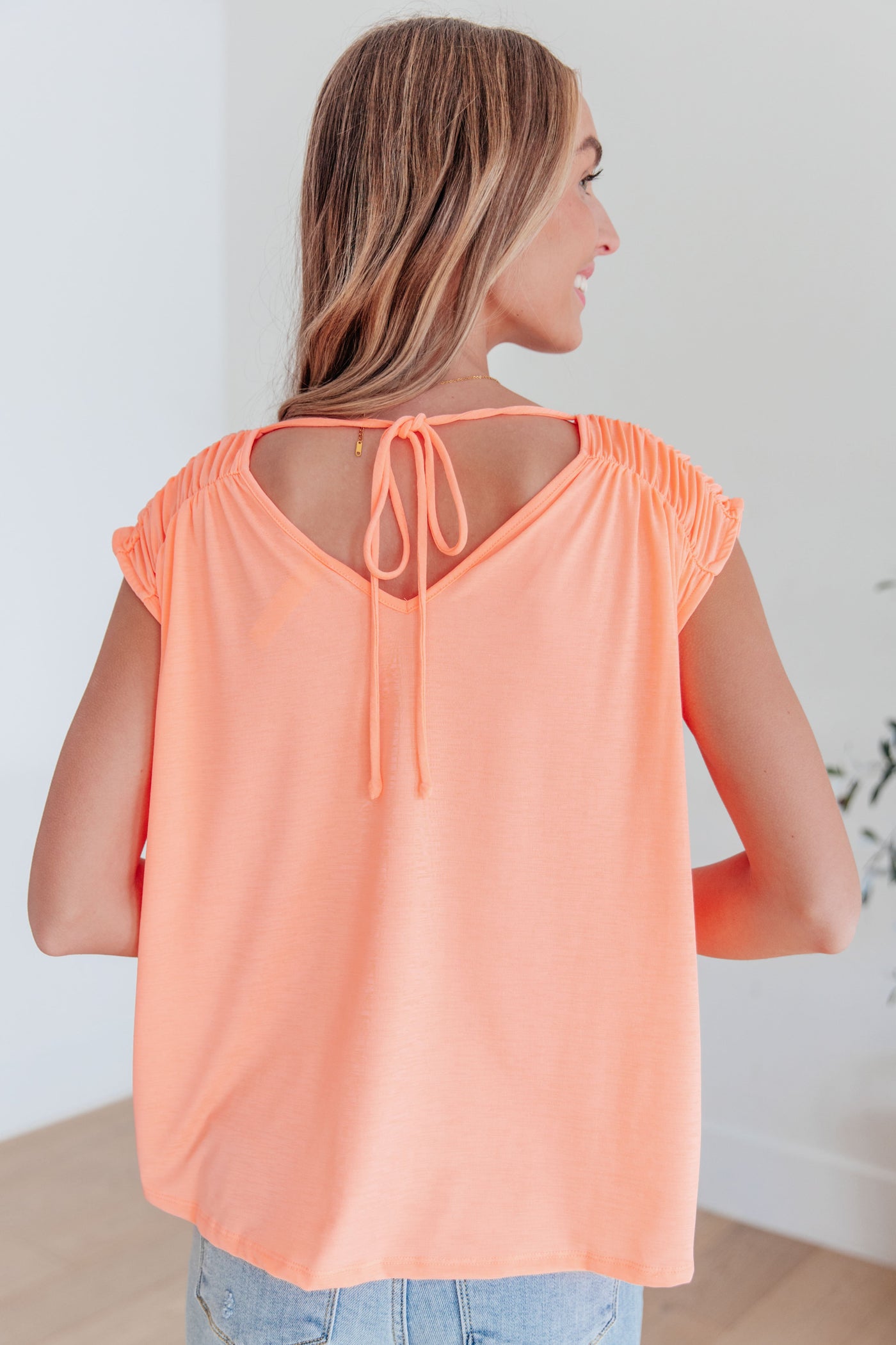 Ruched Cap Sleeve Top in Neon Orange Southern Soul Collectives