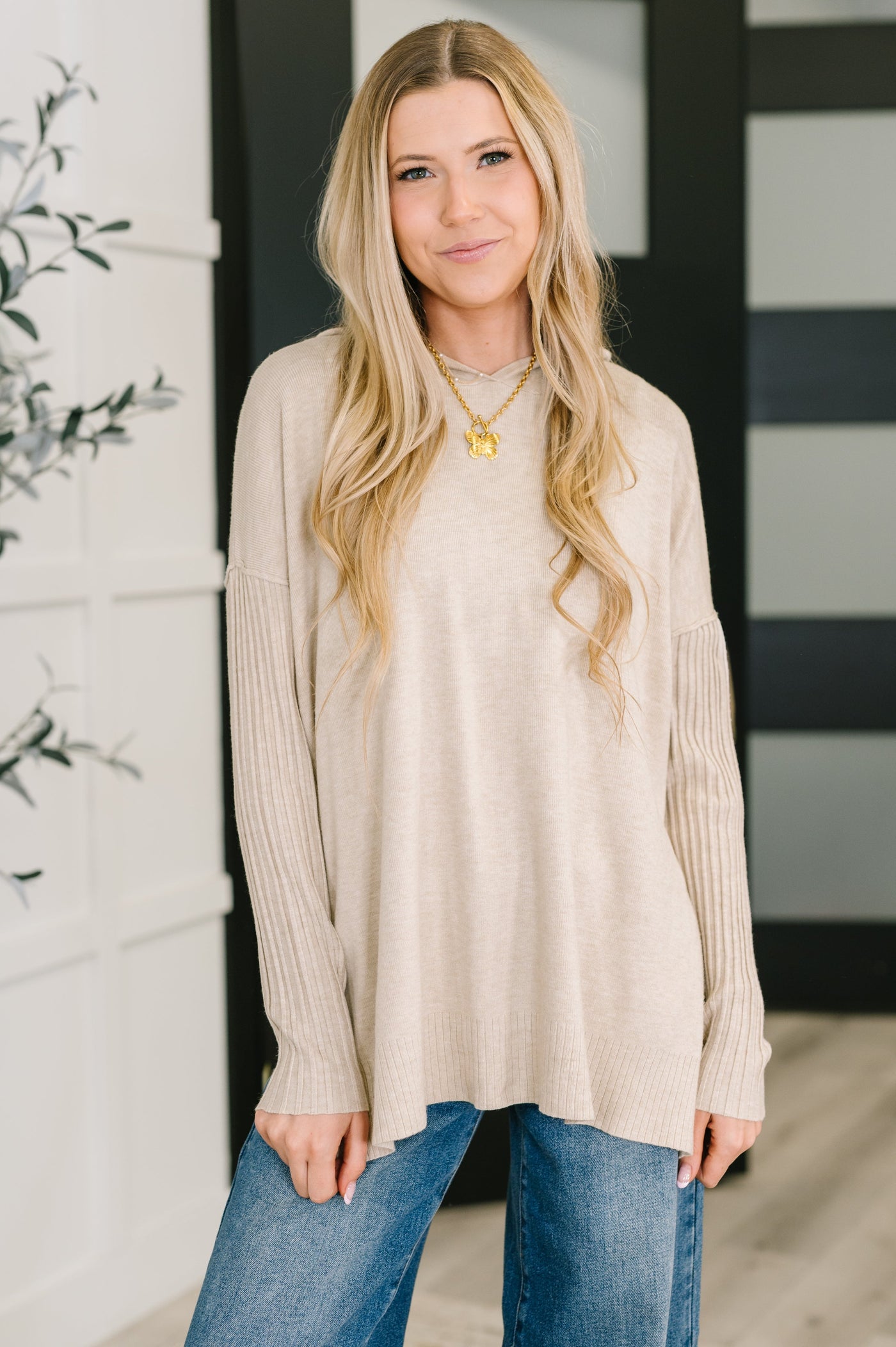 Running Late Hooded Long Sleeve in Beige Southern Soul Collectives
