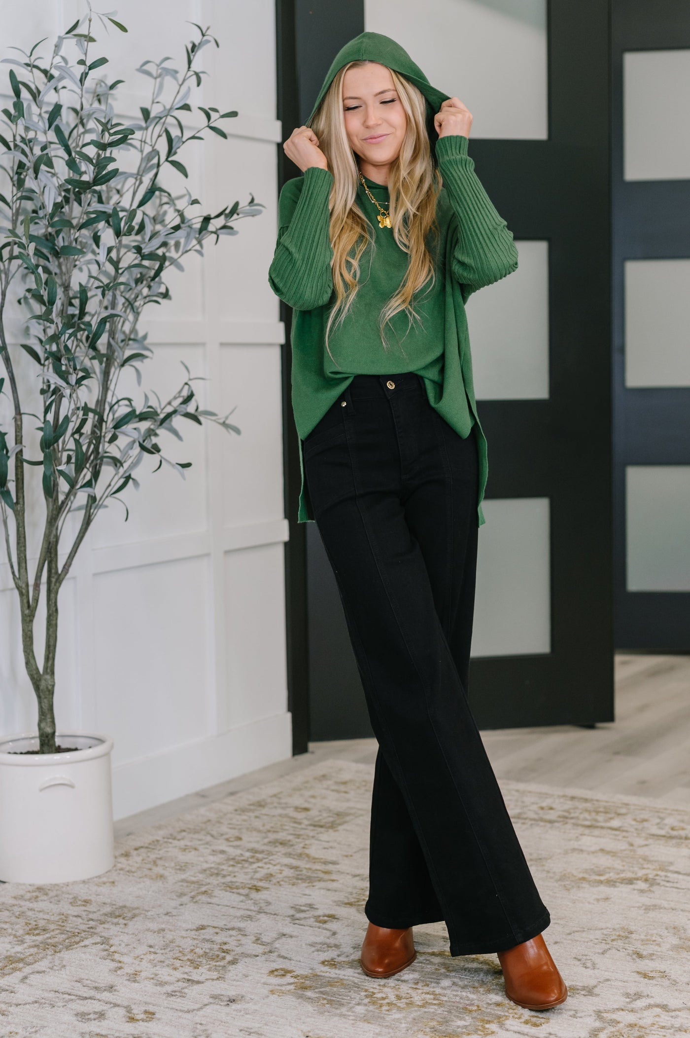 Running Late Hooded Long Sleeve in Dark Green Southern Soul Collectives