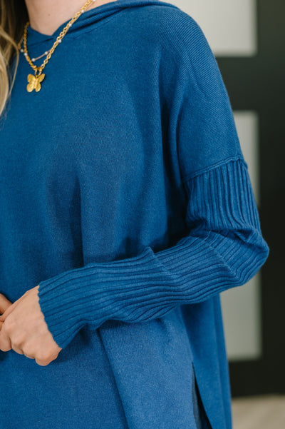 Running Late Hooded Long Sleeve in Light Navy Southern Soul Collectives