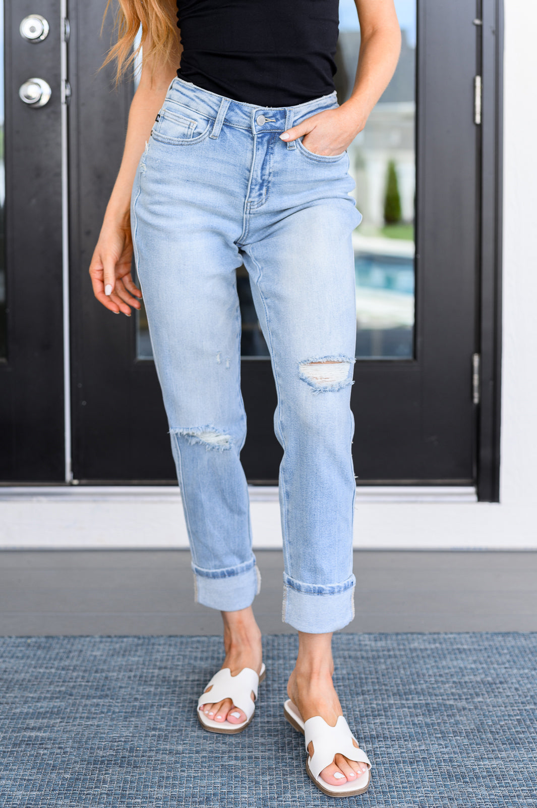 Judy Blue Sam Mid Rise Star Spangled Pocket Boyfriend Jeans Southern Soul Collectives