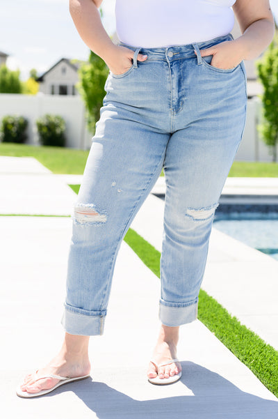 Judy Blue Sam Mid Rise Star Spangled Pocket Boyfriend Jeans Southern Soul Collectives