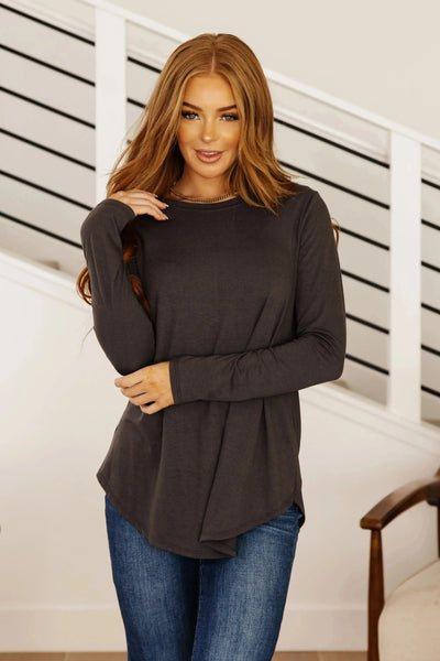 Scoop Me Up Long Sleeve Top in Ash Grey Womens Southern Soul Collectives