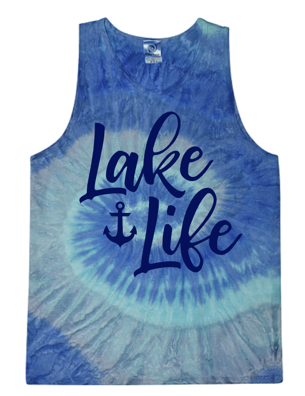 Lake Life Graphic Tie-Dye Tank Top