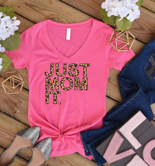 Just Mom It V-neck Graphic Tee