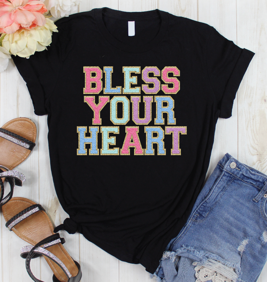 BLESS YOUR HEART Patch Letter (Printed) Graphic Tee Graphic Tee Southern Soul Collectives 