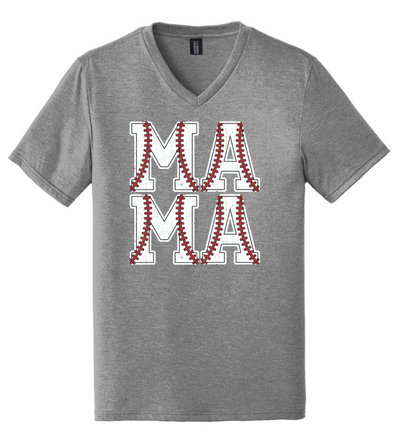 Baseball Mama Gray Frost V-neck Graphic Tee Southern Soul Collectives 