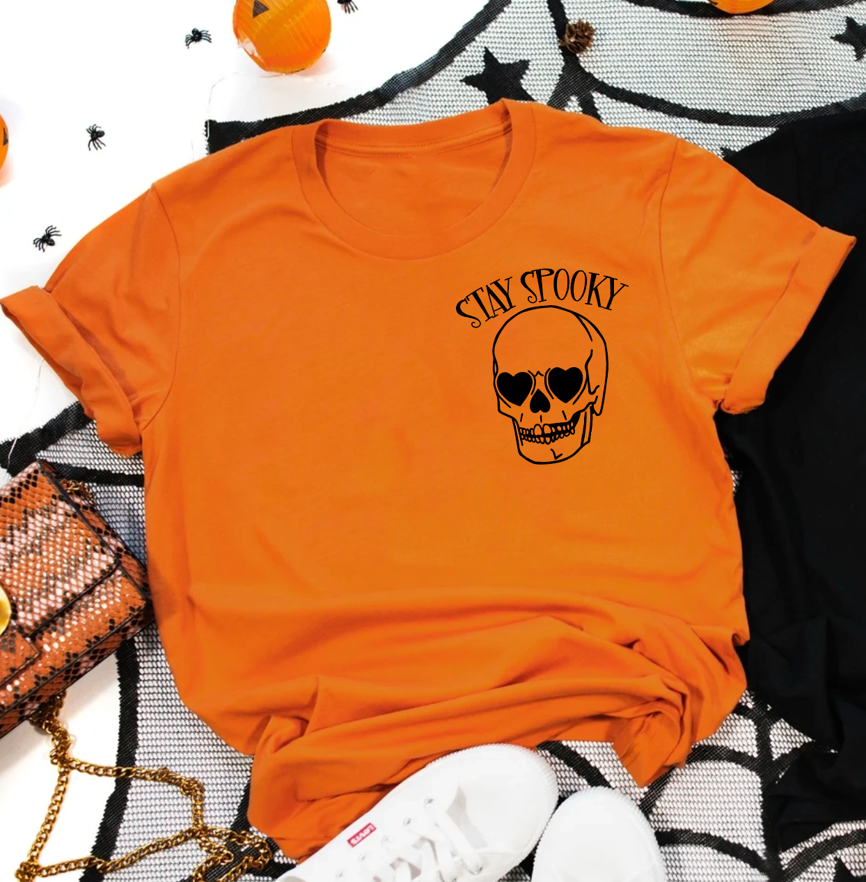 Stay Spooky Heart eyes Skull Orange Graphic T-shirt Graphic Tee Southern Soul Collectives 