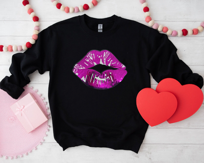Sequins Patches LIPS 💋(BLACK) Graphic Sweatshirt - Southern Soul Collectives