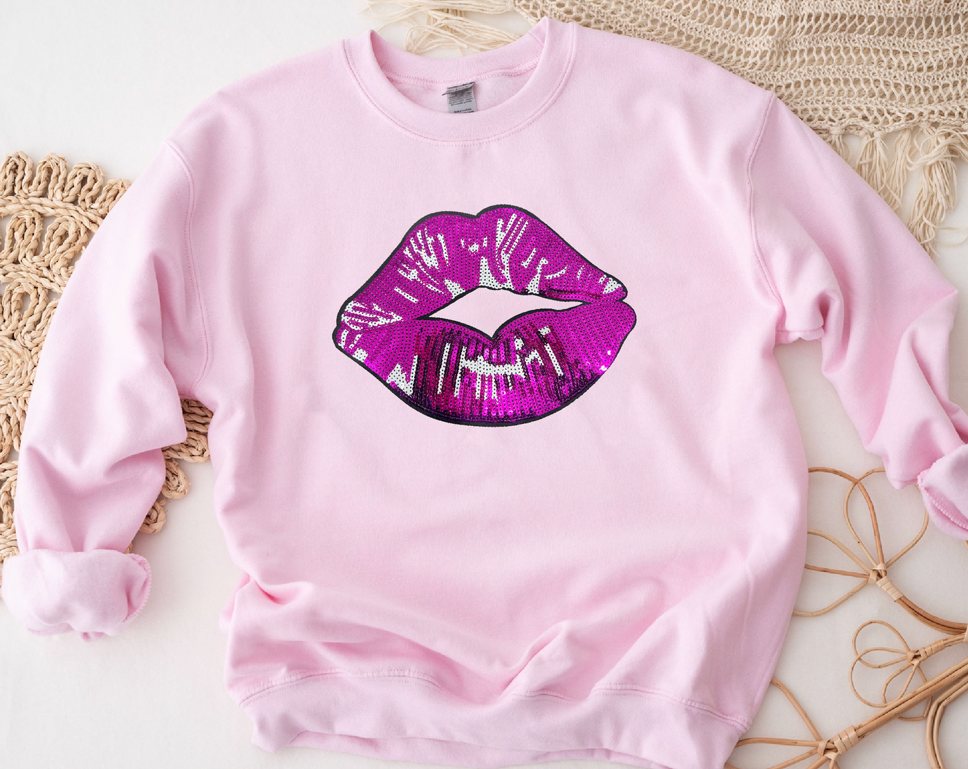 Sequins Patches LIPS 💋(LIGHT PINK) Graphic Sweatshirt