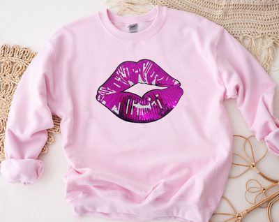 Sequins Patches LIPS 💋(LIGHT PINK) Graphic Sweatshirt - Southern Soul Collectives