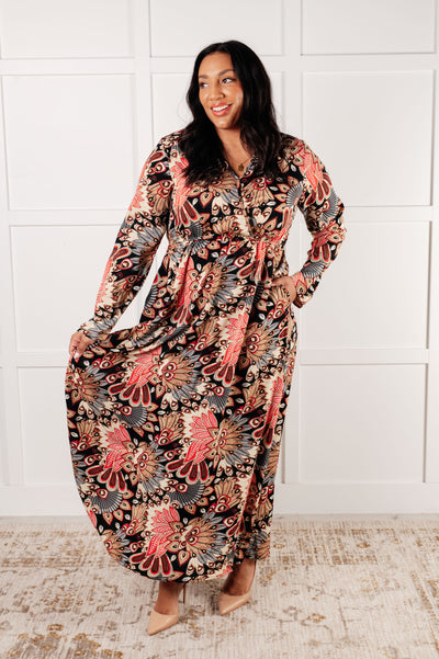 Send it Over Faux Wrap Long Sleeve Maxi Dress