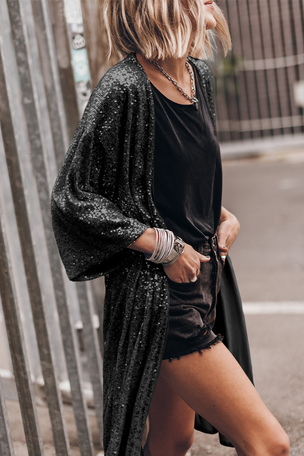 Sequin Open Front Duster Cardigan - Southern Soul Collectives