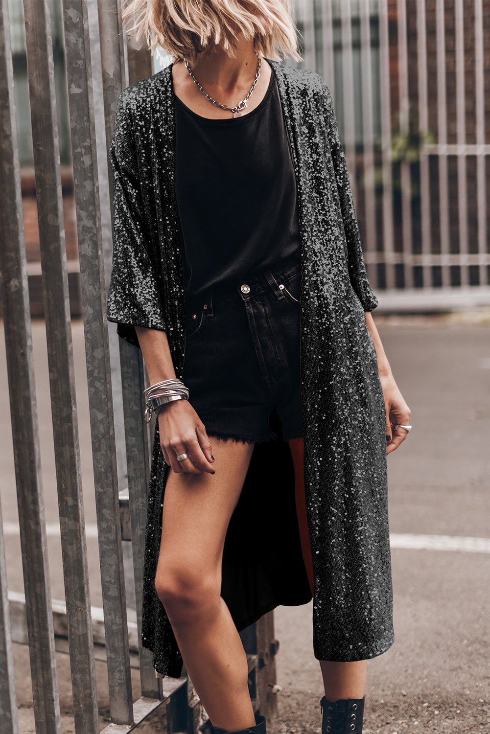 Sequin Open Front Duster Cardigan - Southern Soul Collectives